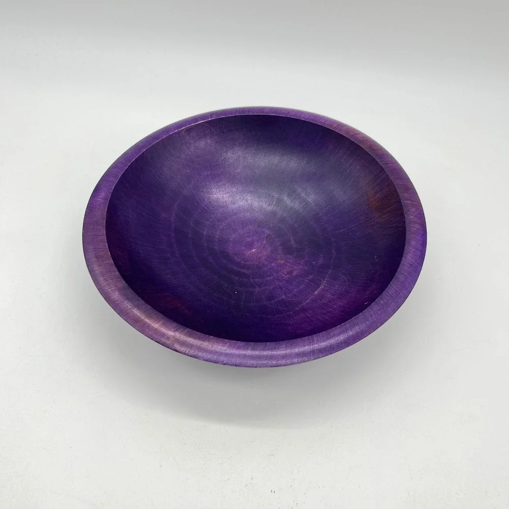 Tree Spirit Wood Serving Bowls Set of 3 Purple‎ and Yellow Dyed Wooden Decor